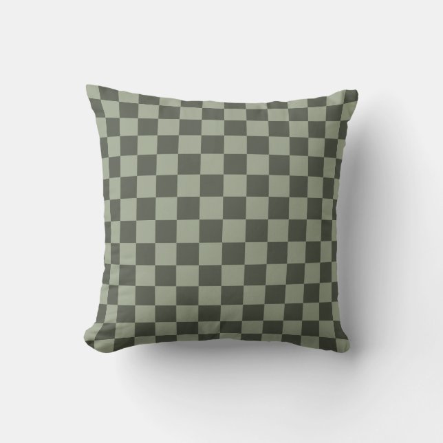 Sage Dark Green Checker Checkerboard Checkered Cushion (Front)
