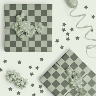 Sage Dark Green Checker Checkerboard Checkered Wrapping Paper