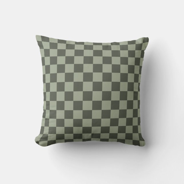 Sage Dark Green Chequered Chequerboard Chequered Cushion (Front)