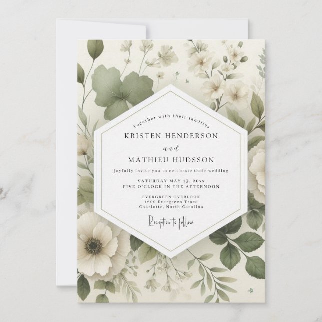 Sage Delicate Bloom Wedding Invitation (Front)