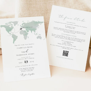 Sage Destination Watercolor Map Travel Invitation