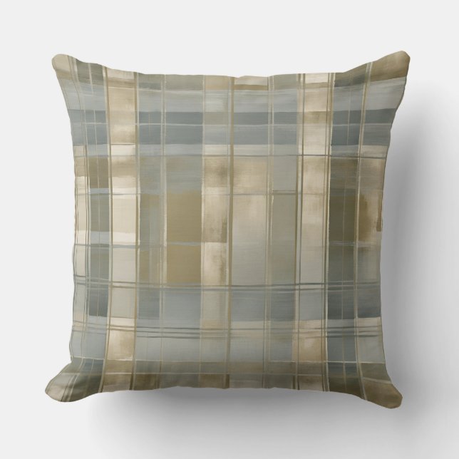 Sage Dusty Blue Modern Farmhouse Plaid Cushion (Front)