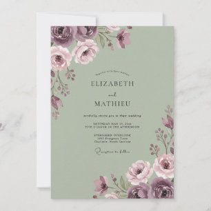 Sage Dusty Floral Romance Wedding Invitation