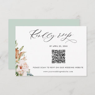 Sage, Earthy Blooms QR Code Rsvp Online Wedding Enclosure Card