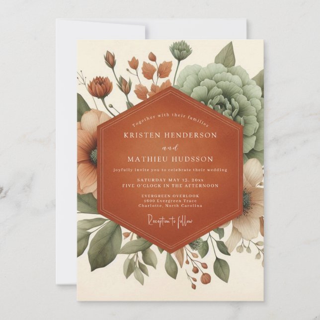 Sage Earthy Botanical Wedding Invitation (Front)
