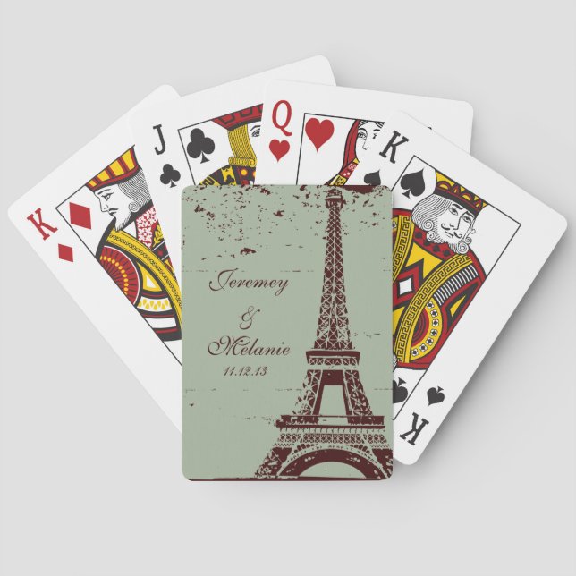 Sage Eiffel Tower Wedding Favour Playing Cards (Back)