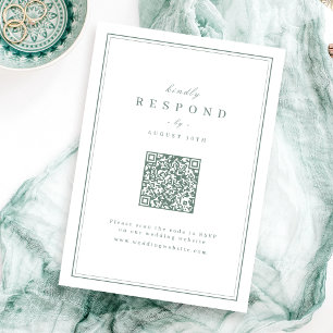Sage Elegant borders gold classy QR code wedding RSVP Card