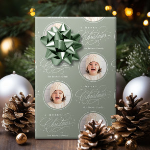 Sage Elegant Calligraphy Merry Christmas photo Wrapping Paper