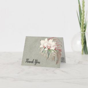 Sage Elegant Tropical Floral Foliage Thank You Card