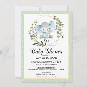 Sage Elephant Modern Baby Shower Invitation