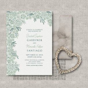 Sage Emerald Green Floral Arch Wedding Invitation