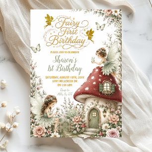 Sage Enchanted Forest Fairy First Birthday Invitation