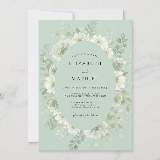 Sage Ethereal Blossom Wedding Invitation (Front)