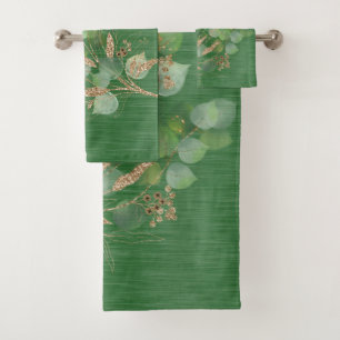 SAGE EUCALYPTUS BRUSHED METALLIC GREEN  BATH TOWEL SET