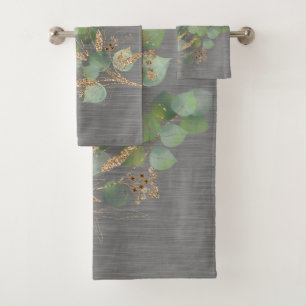 SAGE EUCALYPTUS BRUSHED METALLIC GREY BATH BATH TOWEL SET