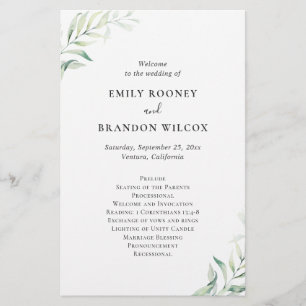 Sage Eucalyptus Elegant Wedding Program