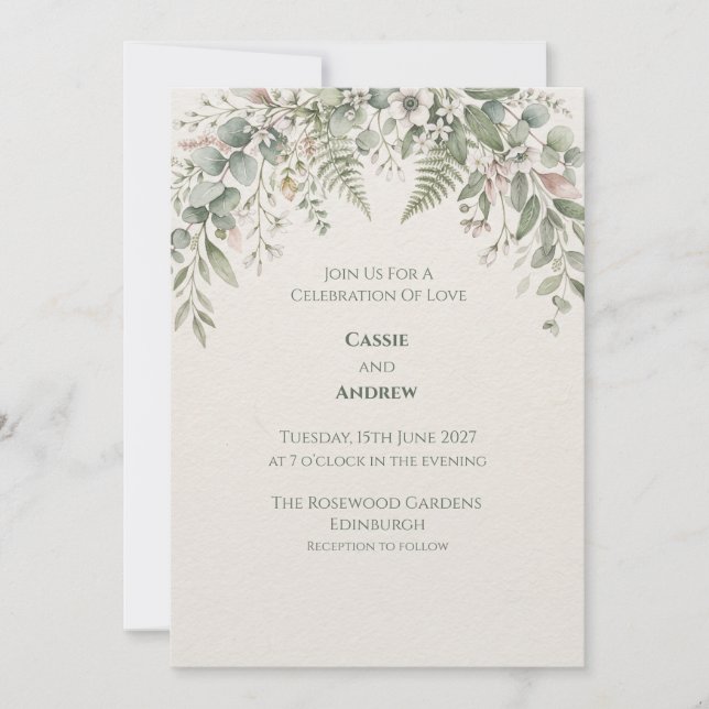 Sage Eucalyptus Fern Botanical Wedding Invitation (Front)