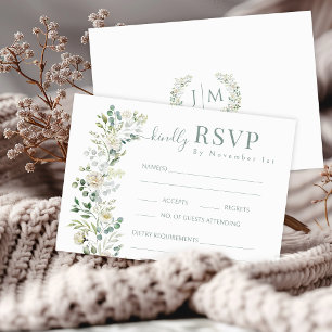 Sage Eucalyptus Floral Garden Wedding RSVP Cards