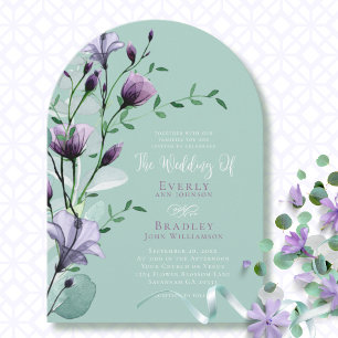 Sage Eucalyptus Purple Watercolor Floral Wedding Invitation