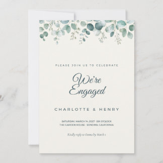 Sage Eucalyptus We're Engaged Party Invitation