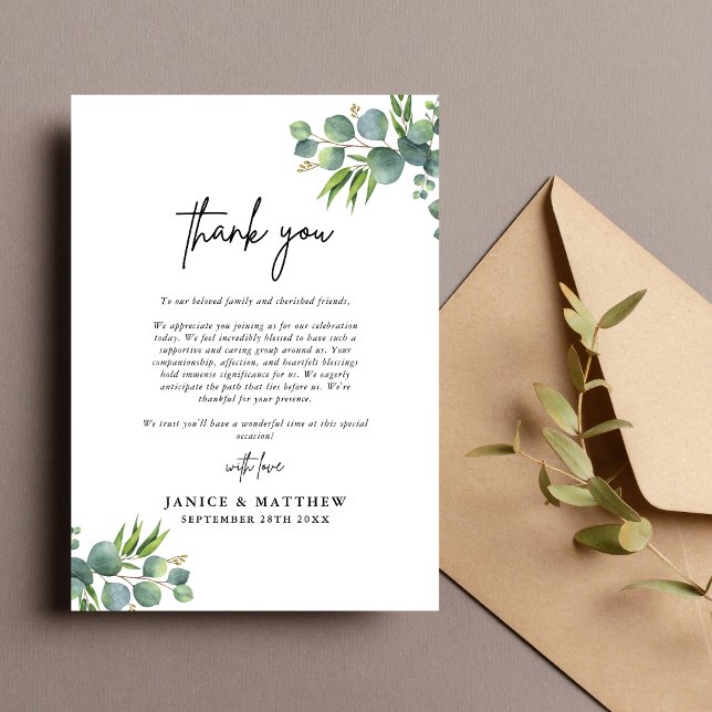 Sage Eucalyptus Woodland Wedding Thank You Card (Creator Uploaded)