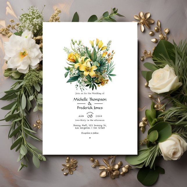 Sage, Evergreen and Gold Floral Spring Wedding Invitation (Creator Uploaded)