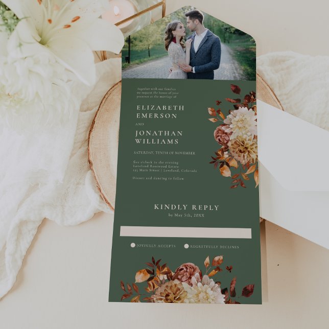 Sage Fall Photo Wedding All In One Invitation (Sage Green Fall Floral Photo Wedding All In One Invitation by Painted Paperie
)
