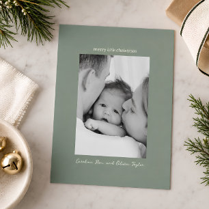 Sage Family Photo First Merry Little Christmas Holiday Card