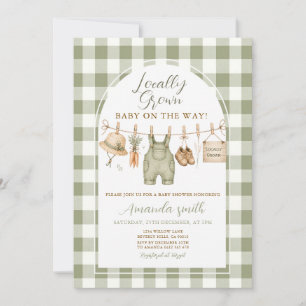 Sage Farm Gingham Locally Grown Baby Shower Invitation