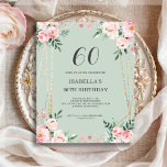 Sage Floral 60th Budget Birthday Invitation<br><div class="desc">Looking for an affordable and charming invitation for your upcoming 60th birthday bash? Look no further than our sage floral paper invitation! With a lovely design featuring delicate blush pink flowers on a sage green background and an elegant font, this customisable invitation is sure to set the perfect tone for...</div>