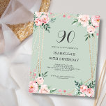 Sage Floral 90th Budget Birthday Invitation<br><div class="desc">Looking for an affordable and charming invitation for your upcoming 90th birthday bash? Look no further than our sage floral paper invitation! With a lovely design featuring delicate blush pink flowers on a sage green background and an elegant font, this customisable invitation is sure to set the perfect tone for...</div>