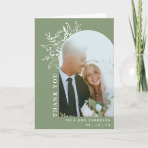 Sage Floral Arch Photo Wedding Folded Thank You Card