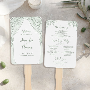 Sage Floral Arch Whimsical Wedding Programs Hand Fan