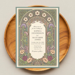 Sage Floral Art Nouveau Wedding Invitation