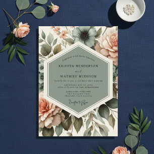 Sage Floral Bloom Romance Wedding Invitation