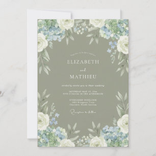 Sage Floral Blossom Wedding Invitation