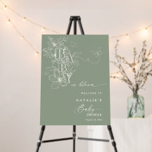 Sage Floral Butterflies Baby in Bloom Welcome Sign