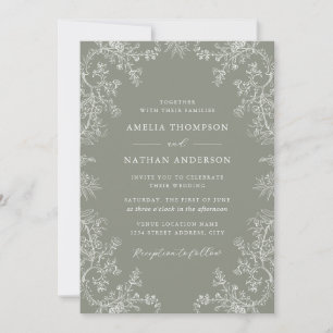 Sage Floral Elegant Wedding  Invitation