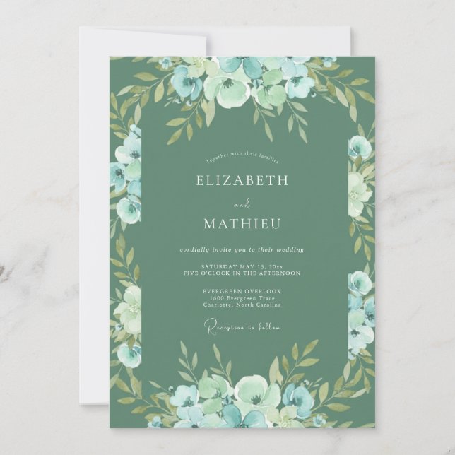 Sage Floral Flourish Wedding Invitation (Front)