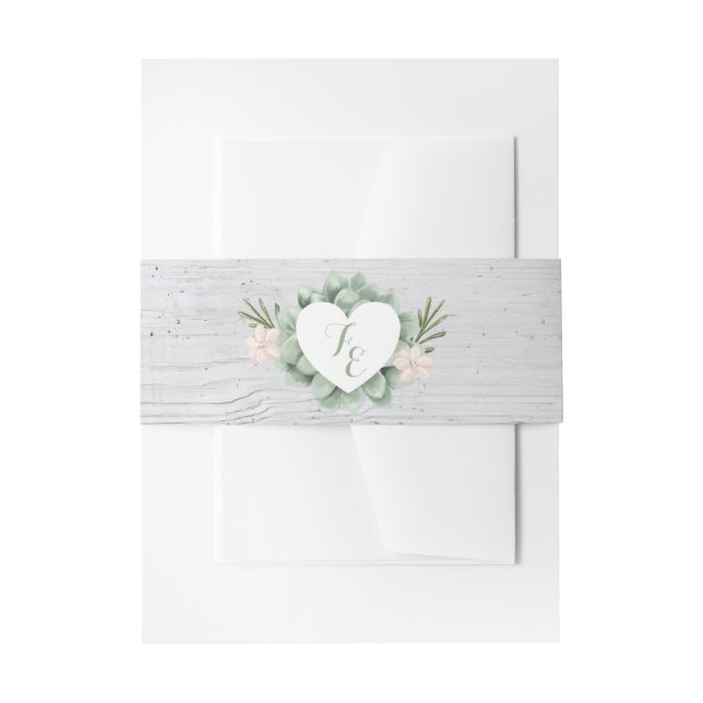 Sage Floral Flowers White Wood Wedding Belly Band Invitation Belly Band (Front Example)