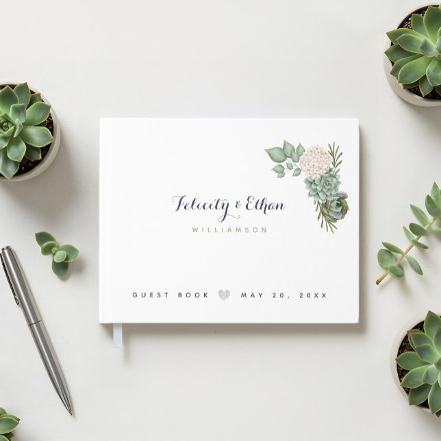 Sage Floral Flowers White Wood Wedding Guest Book (Sage Floral Flowers White Wood Wedding Guest Book)