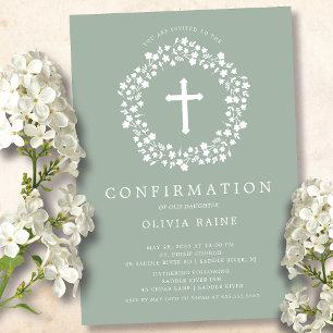 Sage Floral Girls First Confirmation Invitation
