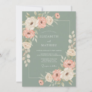 Sage Floral Romance Wedding Invitation