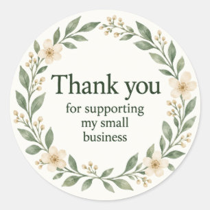 Sage Floral Thank You Small Business Classic Round Sticker
