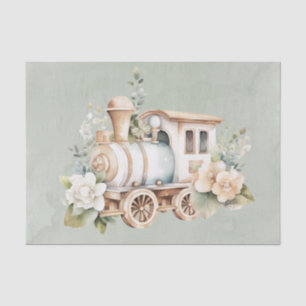 Sage Floral Train Boy Baby Shower Gift Tissue Paper