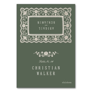 Sage Floral Vintage Lace Foldable Place Card 