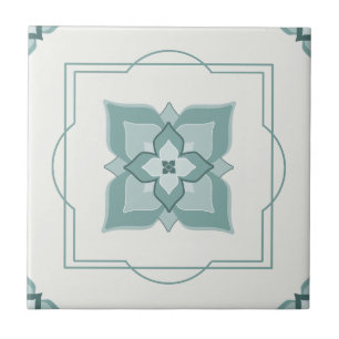 Sage Flower Motif Line Border Tiled Pattern Ceramic Tile
