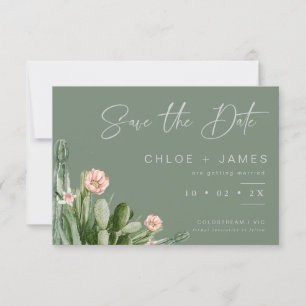 Sage Flowering Cactus Wedding Save The Date Card