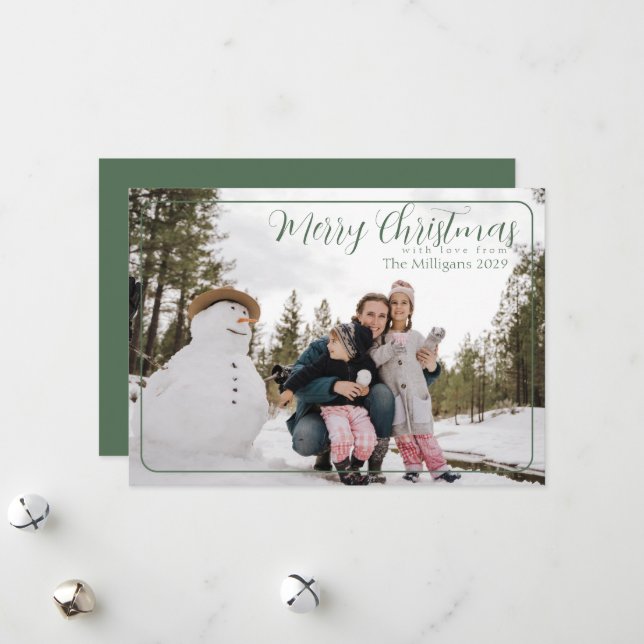 Sage Frame Merry Christmas with Photo Holiday Card (Front/Back In Situ)