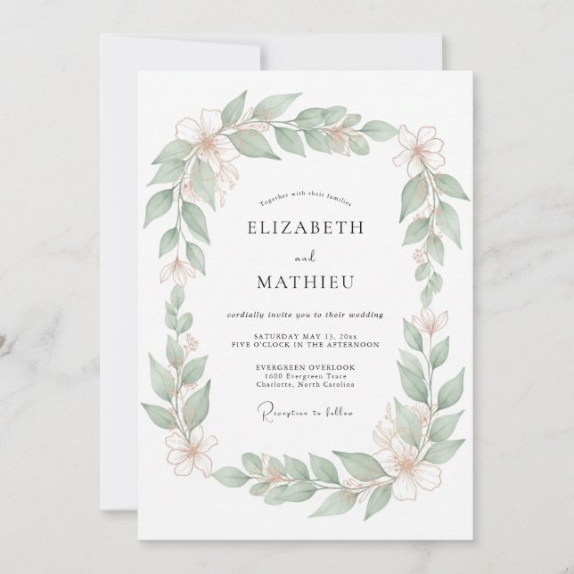 Sage Fresh Floral Wedding Invitation (Front)